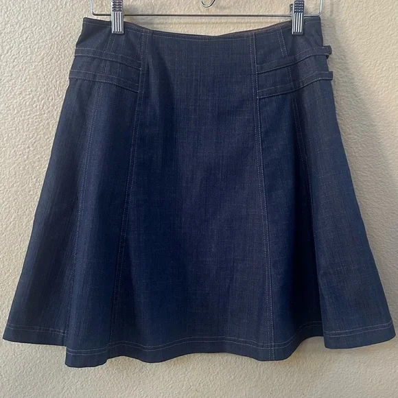 Cynthia Steffe Denim Flare Skirt With Buckle Details Size 6 Excellent Condition!